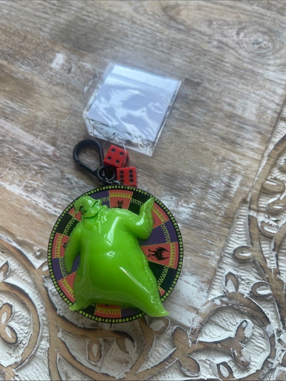 Disney Oogie Boogie Bright Green Key & Card Holder with Red Dice Charm